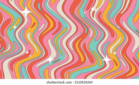 Pastel hand drawn psychedelic groovy background. Colorful psychedelic optical illusion. Trippy distorted image with light diffraction effect in the psychedelic style of the '80s - 90s vaporwave. 