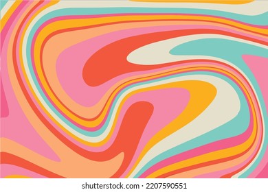 Pastel Hand Drawn Psychedelic Groovy Background. Colorful Psychedelic Optical Illusion.Trippy Distorted Image With Light Diffraction Effect In The Psychedelic Style Of The '80s - 90s Vaporwave. Eps 10