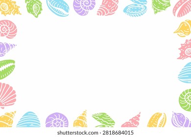 Pastel hand drawn seashell border frame with copy space