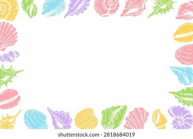 Pastel hand drawn seashell border frame with copy space