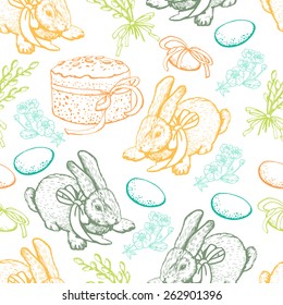  Pastel hand-drawing easter pattern. Pastel colors. Seamless pattern for fabric, paper and other printing and web projects.