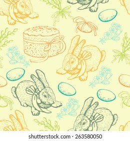 Pastel hand-drawing easter seamless. Pastel colors. Seamless pattern for fabric, paper and other printing and web projects..