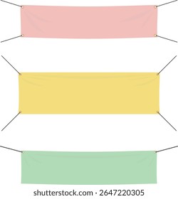 Banners de tecido suspenso pastel com ilhós para decoração de eventos e promoção de ilustração vetorial