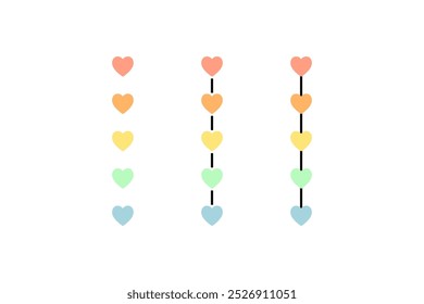 Pastel heart bullet point list set. Business, schedule, planner, note, reminder, journal, organizer concepts. Flat decorative vector design isolated illustration.