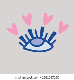 Pastel Heart icon with big eyes. Valentine's day element. Vector illustration is suitable for printing on clothes, printing on postcards. Perfect for a beauty salon for eyelash extension