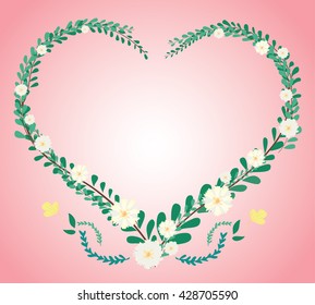 pastel heart leaf and flower crown and space background vector