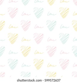 Pastel heart seamless pattern. Simple seamless  wallpaper. Hand drawn background. Vector illustration.