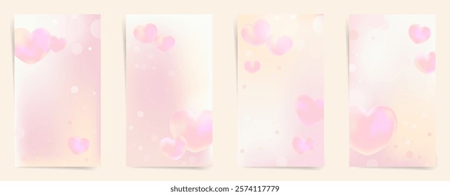 Pastel hearts layout for romantic love wedding phone invites