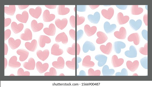 Pastel hearts seamless patterns set. Love, romantic background, basis backdrop in pink and light blue colors