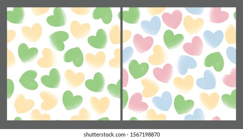 Pastel hearts seamless patterns set. Love, romantic background, basis backdrop