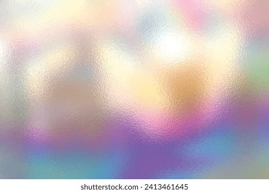 Pastel hologram rainbow foil background. Silver iridescent texture, shiny metal background. Vector surface background for print artwork, cmyk color mode.