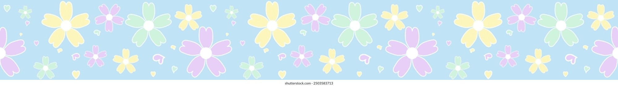 Patrón floral Horizontal pastel Para bordes, marcos, colores lindos y coloridos para decorar papel.