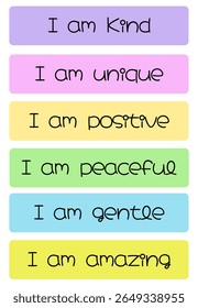 Pastel "I AM" Positive Affirmations Poster – Cute Kids Wall Art