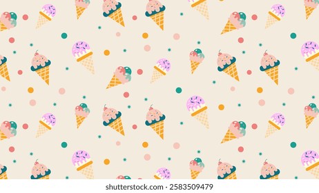 Pastel Ice Cream Cones on Creamy Background