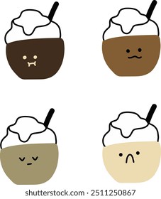 Vector de helado pastel | Fresco y lindo | Varias expresiones | Diseño minimalista (4 Vectores)