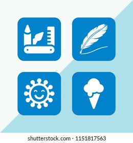 pastel icon. 4 pastel set with feather, summer and art and design vector icons for web and mobile app