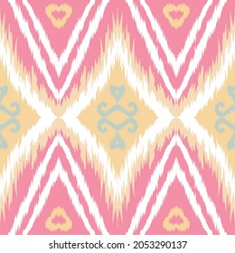 Pastel Ikat geometric folklore ornament. Tribal ethnic vector texture. Seamless striped pattern in Aztec style. Figure embroidery. Indian, Scandinavian, Gypsy, Mexican, folk pattern.ikat pattern