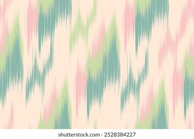 Padrão Ikat Pastel com listras cor-de-rosa, verde e azul-petróleo no fundo bege