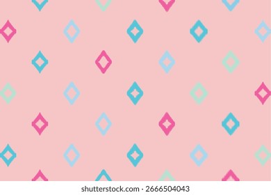 Pastel ikat seamless pattern in soft pink, baby blue, and mint green, cute geometric textile design for nursery, fashion fabric, gift wrap, and modern wallpaper