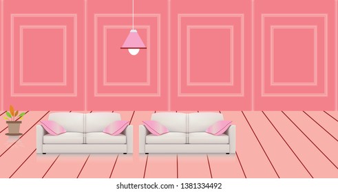 Pastel interior in classic style with soft armchairs and lamps. 