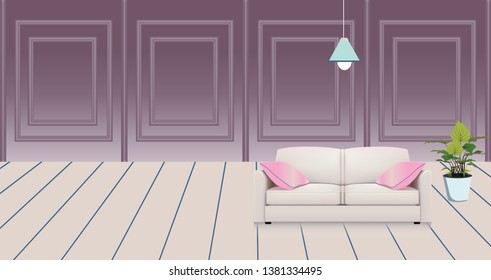 Pastel interior in classic style with soft armchairs and lamps. 