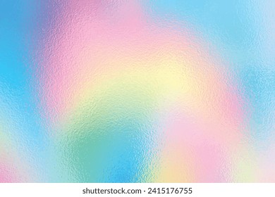 Textura de lámina de arcoiris iridiscente pastel, fondo holograma con efecto de vidrio, ilustración vectorial para trabajos de impresión en modo de color cmyk.