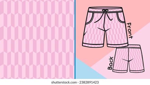 Pastel Isometric Parallelogram Pattern. Short Pants Mockup Vector Design. Suitable for Versatile Media Use