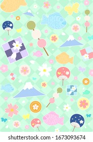 Pastel kawaii Japanese bakery dessert and candy in summer concept background