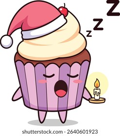 Pastel Kawaii Sleepy Cupcake Vector Characters with Candle and Nightcap