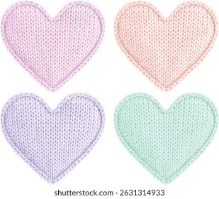 Pastel Knitted Hearts Soft and Cozy Love Patches.