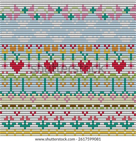 Pastel Knitted Pattern  Cute Floral and Heart Seamless Stitch Design