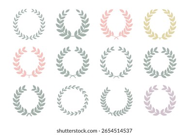 Pastel laurel wreath collection, soft color victory symbol, award and achievement icon, decorative vector, elegant illustration