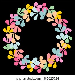 Pastel laurel wreath decorative vector frame on black background