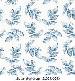 Pastel leaves seamless pattern with blue leaves. summer leaf background can be used for wallpaper, pattern fills, web page background,surface textures. Vector illustration.
