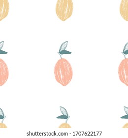 Pastel lemon seamless repeat pattern, bright colorful summer hand drawn fabric, card, wrapping paper, gift