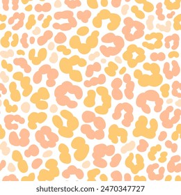 Pastel leopard or cheetah skin print seamless pattern. Hand drawn peach pink and orange leopard print background. Cheetah skin flat style pastel safari nursery design.