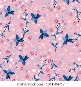 Pastel Liberty flower seamless pattern ,gentle trendy  in small-scale flower. Floral meadow background for textile, fabric, covers, wallpapers, print, gift wrap and scrapbook on sweet pink.