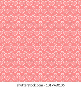 Pastel light pink outlined white hearts on pastel pink background.