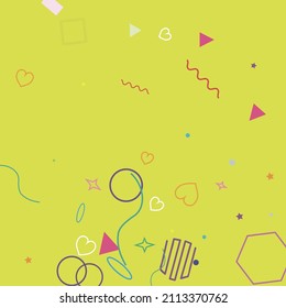 Pastel Lime Red Rectangle Zigzag Simple Geometrical Design. Violet Square Wave Blue Pink Ring Circle Illustration. Orange Purple Yellow Oval Multicolor Stars Polygonal Simple Hipster Art.