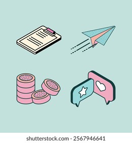 Pastel lined isometric stationery tools