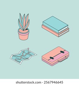 Pastel lined isometric stationery tools