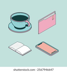 Pastel lined isometric stationery tools