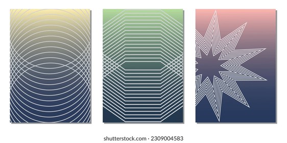 Pastel lines gradient. Silver Stars circles lines on yellow green pink background.
