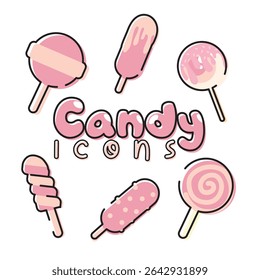 Conjunto de ícones de pirulito pastel. Ilustração vetorial