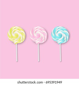 Pastel  Lollipops, With Gradient Mesh, Vector Illustration