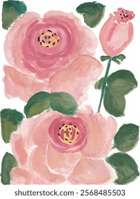 Pastel loose floral rose watercolor art illustration with isolated white background