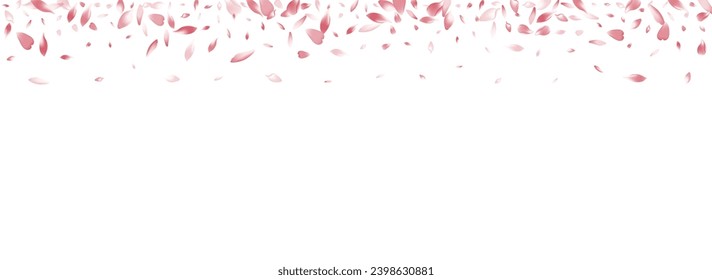 Pastel Lotus Petal Vector Panoramic Background. White Springtime Cherry Petal Poster. Sakura Petal Aroma Card. Flying Peach Petal Congratulation.