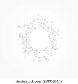 Pastel Lotus Vector Light Background. Delicate Fly Petal Illustration. Japan Rose Frame. Snowy Blossom Flying Poster.