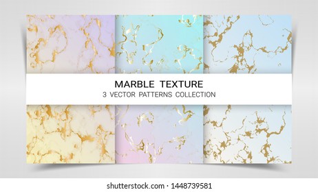 Pastel Marble Texture, Premium Set of Vector Patterns Collection, Abstract Background Template, Suitable for Luxury Products Brands with Golden Foil and Linear Style (Vector EPS10, Fully Editable)