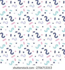 Patrón transparente de Memphis pastel con garabatos juguetones, puntos y Formas abstractas. Fondo minimalista de moda para envolver papel, textiles o Diseño web.